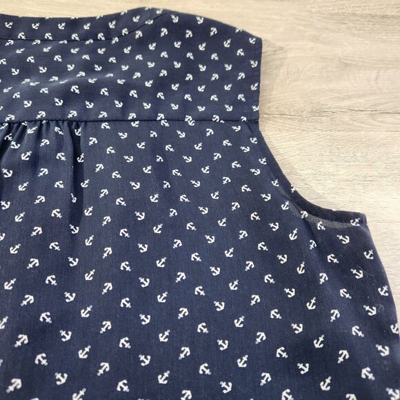 Banana Republic Navy Anchor Button Front Sleeveless Top Women's Petite Size 8 - Picture 11 of 16